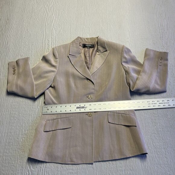 KASPER Women's Blazer Single Breasted Jacket 12P Brown Stripped Career Office - Picture 9 of 12